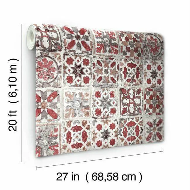 York Wallcoverings Encaustic Tile wallpaper, color Red, SKU PSW1300RL