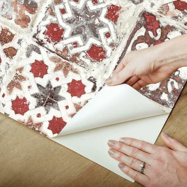 York Wallcoverings Encaustic Tile wallpaper, color Red, SKU PSW1300RL