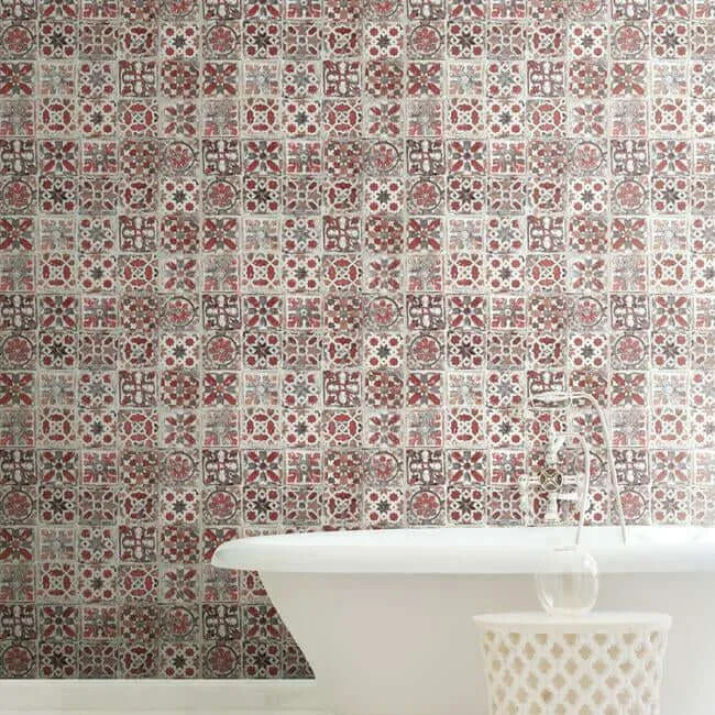 York Wallcoverings Encaustic Tile wallpaper, color Red, SKU PSW1300RL