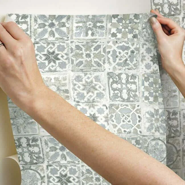 York Wallcoverings Ecaustic Tile - Grey Wallpaper | Buy Online York Wallcoverings Ecaustic Tile wallpaper, color Grey, SKU PSW1301RL