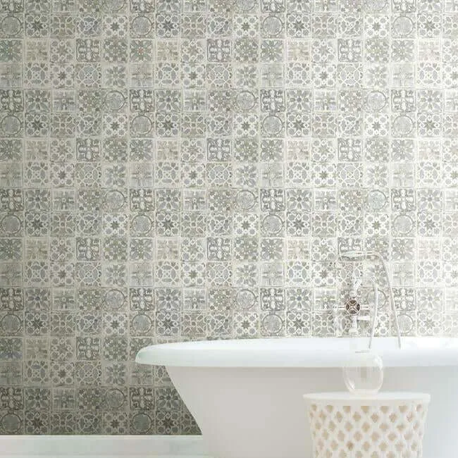 York Wallcoverings Ecaustic Tile - Grey Wallpaper | Buy Online York Wallcoverings Ecaustic Tile wallpaper, color Grey, SKU PSW1301RL