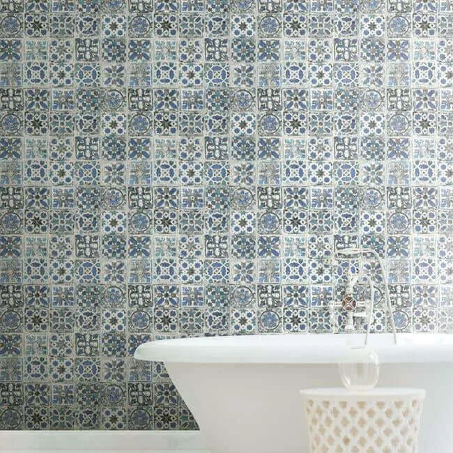 York Wallcoverings Encaustic Tile wallpaper, color Blue, SKU PSW1302RL