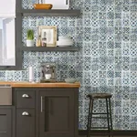 York Wallcoverings Encaustic Tile wallpaper, color Blue, SKU PSW1302RL