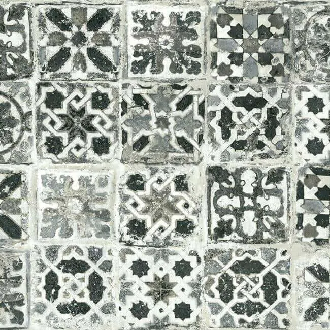 York Wallcoverings Encaustic Tile wallpaper, color Black, SKU PSW1303RL