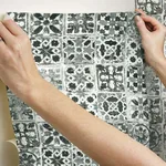 York Wallcoverings Encaustic Tile - Black Wallpaper | Buy Online York Wallcoverings Encaustic Tile wallpaper, color Black, SKU PSW1303RL