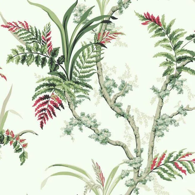 York Wallcoverings Enchanted Fern wallpaper, color Green & Red, SKU GR5993