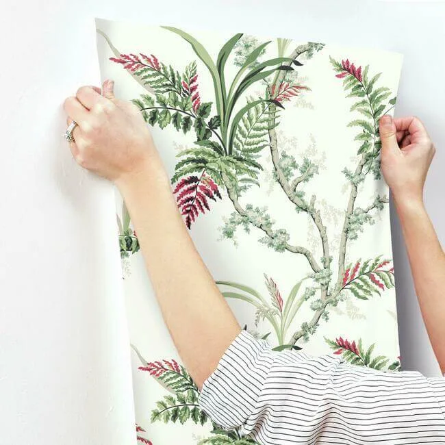York Wallcoverings Enchanted Fern wallpaper, color Green & Red, SKU GR5993