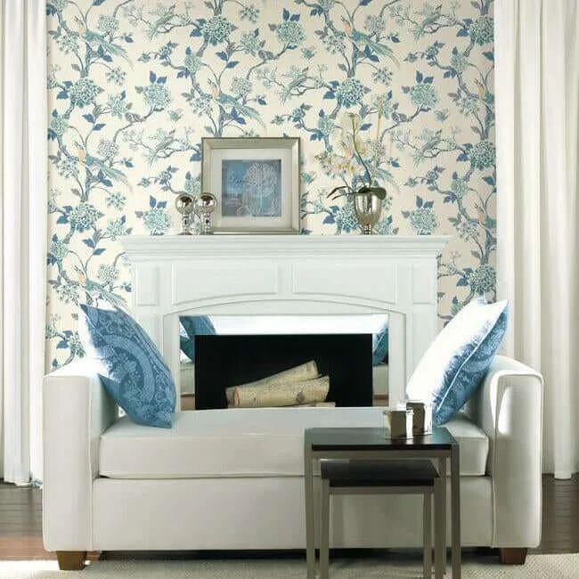 York Wallcoverings Fanciful wallpaper, color Blue & White, SKU AF1900