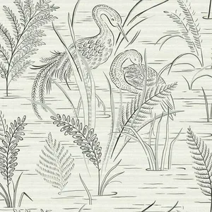 York Wallcoverings Fernwater Cranes wallpaper, color Black & Grey, SKU GR5953