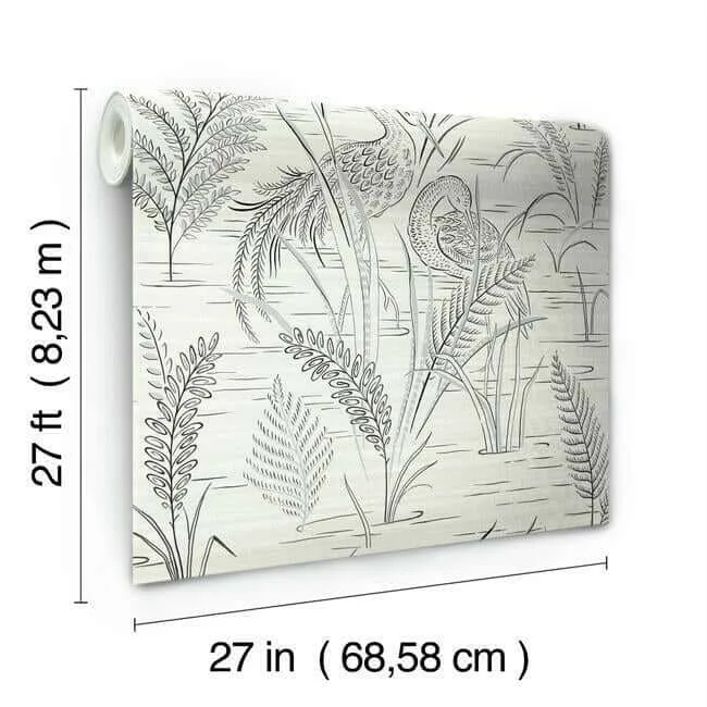 York Wallcoverings Fernwater Cranes - Black & Grey Wallpaper | Buy Online York Wallcoverings Fernwater Cranes wallpaper, color Black & Grey, SKU GR5953
