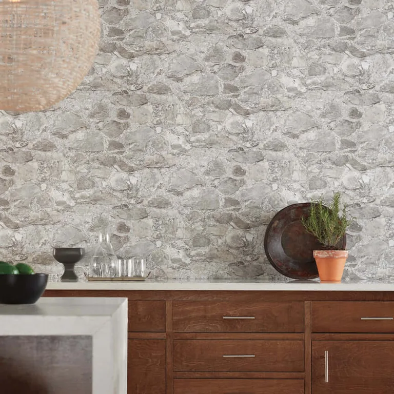 York Wallcoverings Field Stone wallpaper, color Grey, SKU MN1802