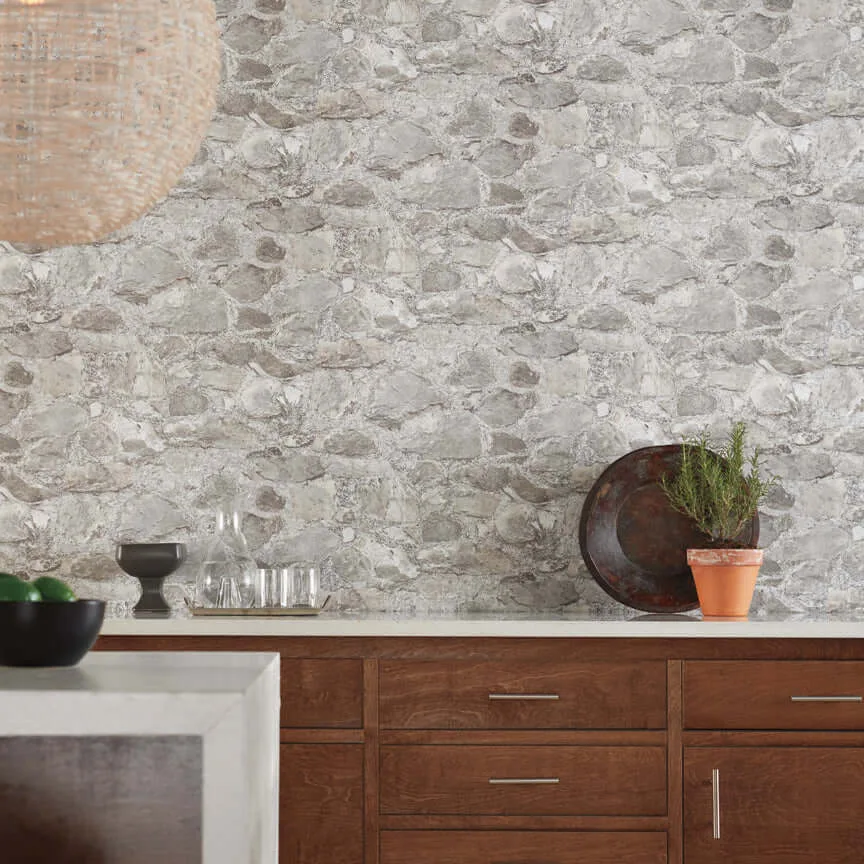 York Wallcoverings Field Stone wallpaper, color Grey, SKU MN1802