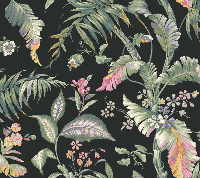 York Wallcoverings Fiji Garden wallpaper, color Black, SKU PSW1368RL