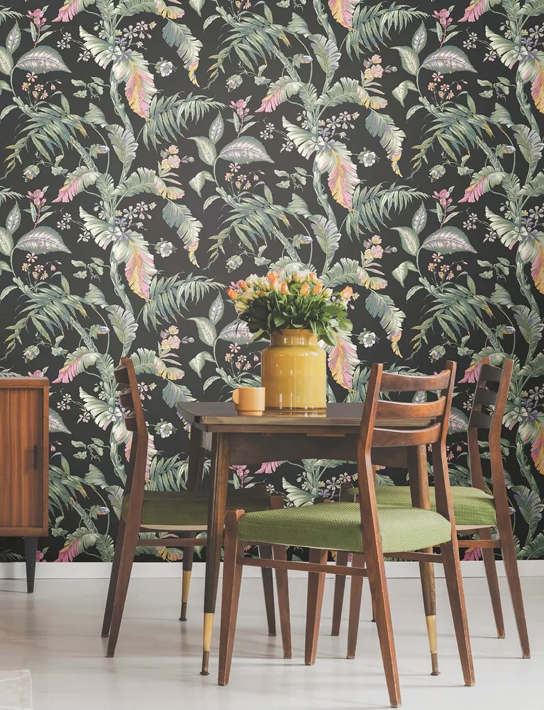 York Wallcoverings Fiji Garden wallpaper, color Black, SKU PSW1368RL