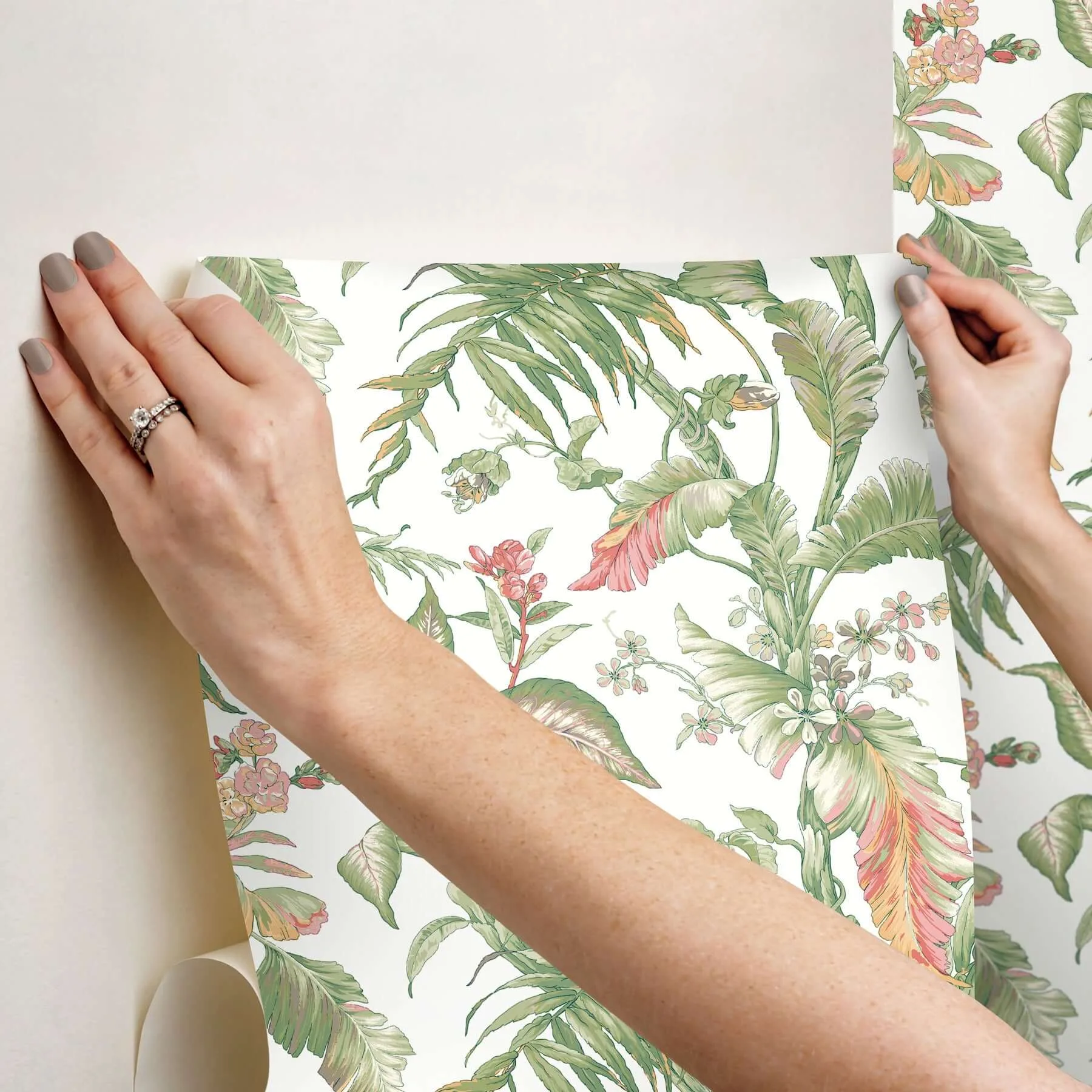 York Wallcoverings Fiji Garden wallpaper, color Pink, SKU PSW1369RL