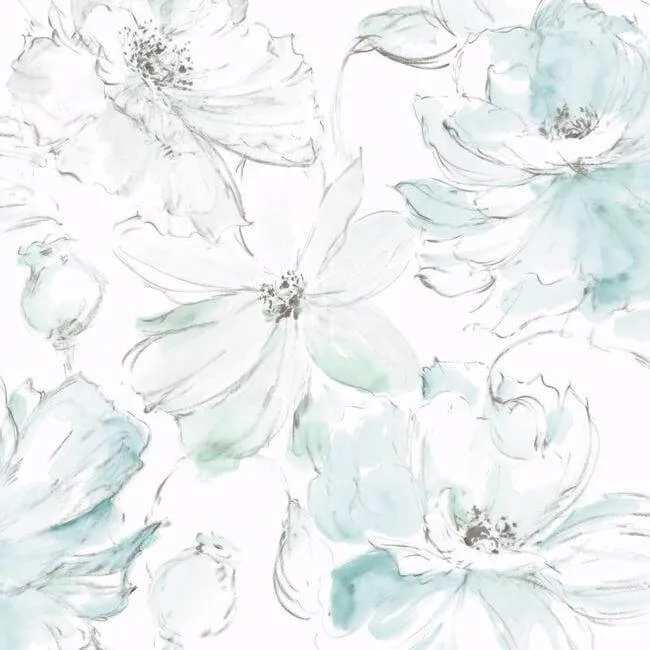 York Wallcoverings Floral Dreams wallpaper, color Blue & Green, SKU CL2517
