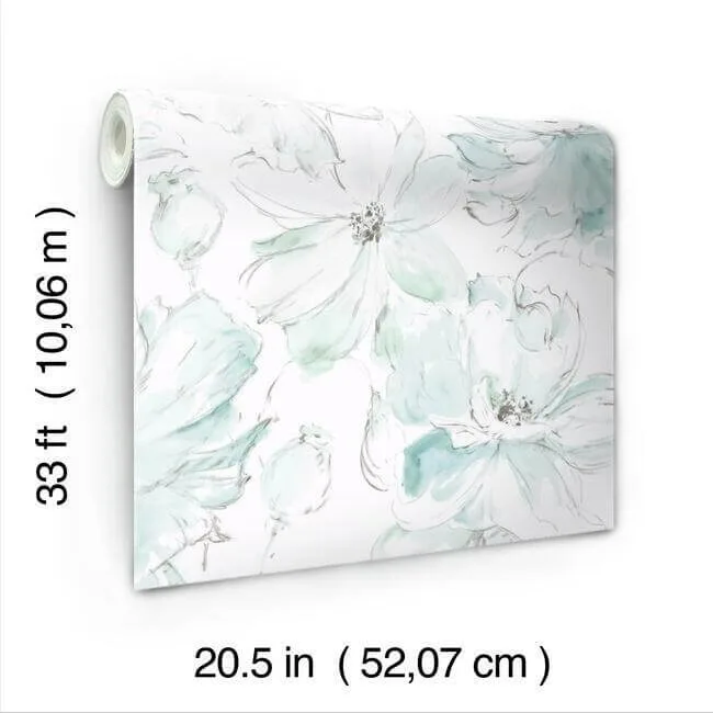 York Wallcoverings Floral Dreams - Blue & Green Wallpaper | Buy Online York Wallcoverings Floral Dreams wallpaper, color Blue & Green, SKU CL2517