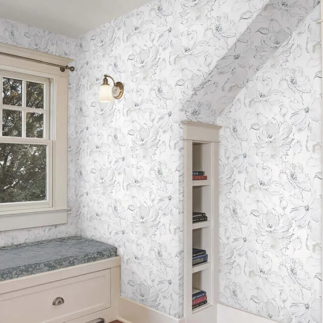 York Wallcoverings Floral Dreams - Grey Wallpaper | Buy Online York Wallcoverings Floral Dreams wallpaper, color Grey, SKU PSW1530RL