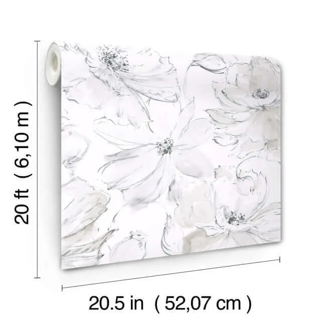 York Wallcoverings Floral Dreams - Grey Wallpaper | Buy Online York Wallcoverings Floral Dreams wallpaper, color Grey, SKU PSW1530RL