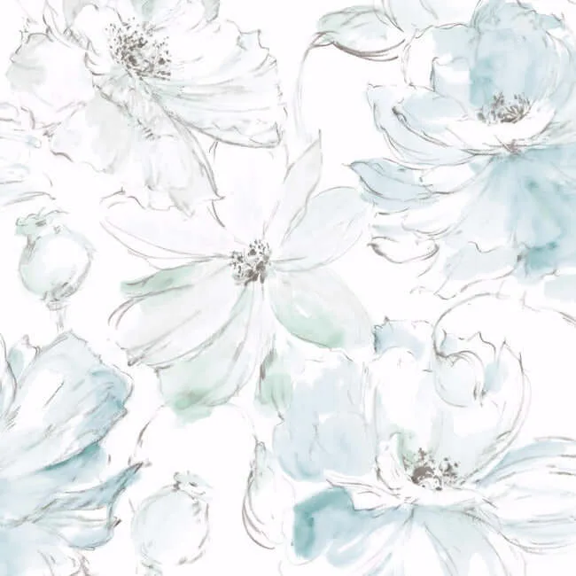 York Wallcoverings Floral Dreams wallpaper, color Mineral Green, SKU PSW1531RL