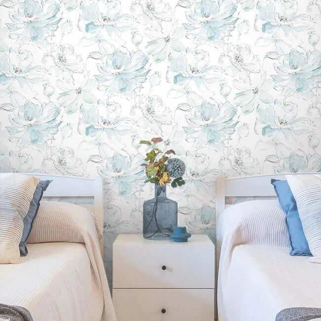 York Wallcoverings Floral Dreams wallpaper, color Mineral Green, SKU PSW1531RL