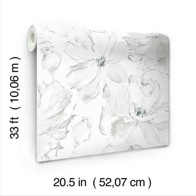 York Wallcoverings Floral Dreams - Grey Wallpaper | Buy Online York Wallcoverings Floral Dreams wallpaper, color Grey, SKU CL2520