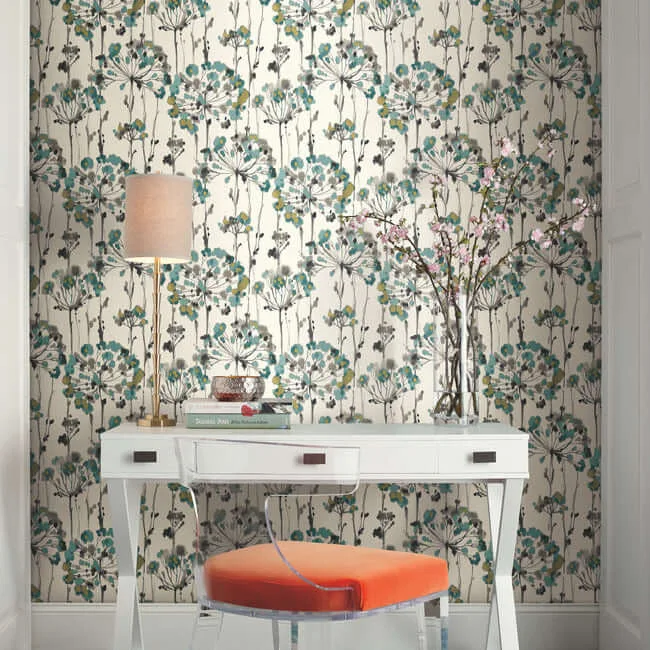 York Wallcoverings Flourish wallpaper, color Turquoise, SKU PSW1096RL