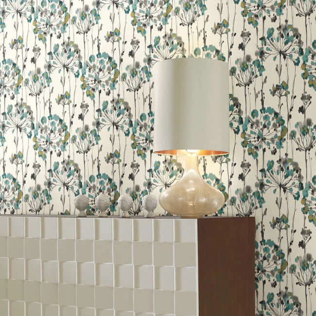 York Wallcoverings Flourish - Turquoise Wallpaper | Buy Online York Wallcoverings Flourish wallpaper, color Turquoise, SKU PSW1096RL