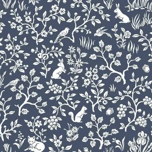 York Wallcoverings Magnolia Home Fox & Hare wallpaper, color Navy, SKU PSW1166RL