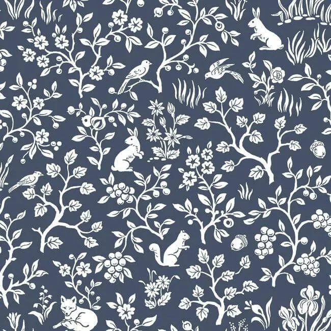York Wallcoverings Magnolia Home Fox & Hare wallpaper, color Navy, SKU PSW1166RL