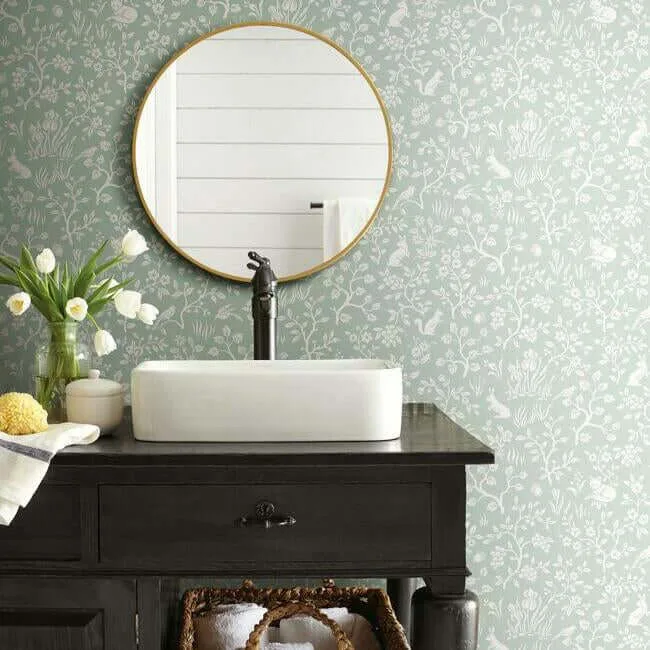York Wallcoverings Magnolia Home Fox & Hare wallpaper, color Green, SKU PSW1167RL