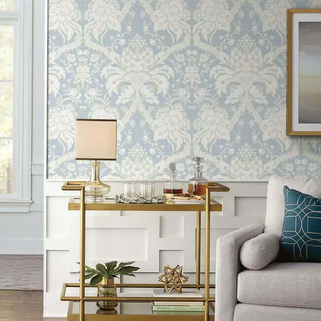 York Wallcoverings French Artichoke Dam wallpaper, color Blue, SKU DM4955