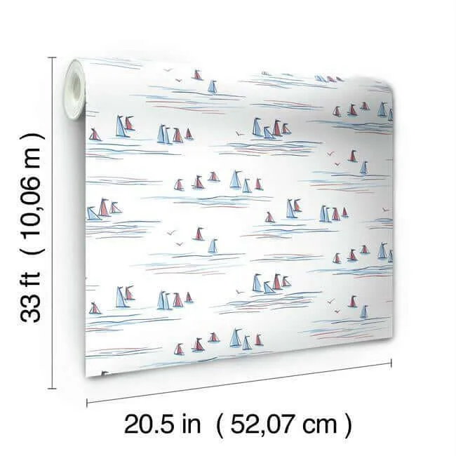 York Wallcoverings Full Sails wallpaper, color Blue & Red, SKU CV4461