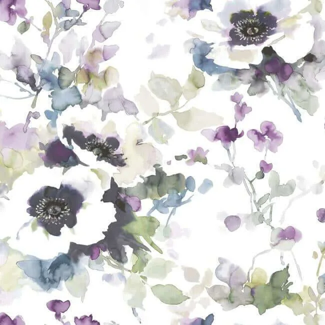 York Wallcoverings Garden Anemone wallpaper, color Lilac & Green, SKU PSW1082RL