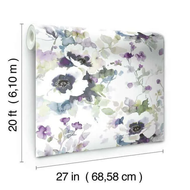 York Wallcoverings Garden Anemone wallpaper, color Lilac & Green, SKU PSW1082RL