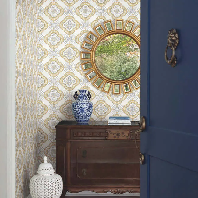 York Wallcoverings Garden Trellis wallpaper, color Ochre, SKU GO8215