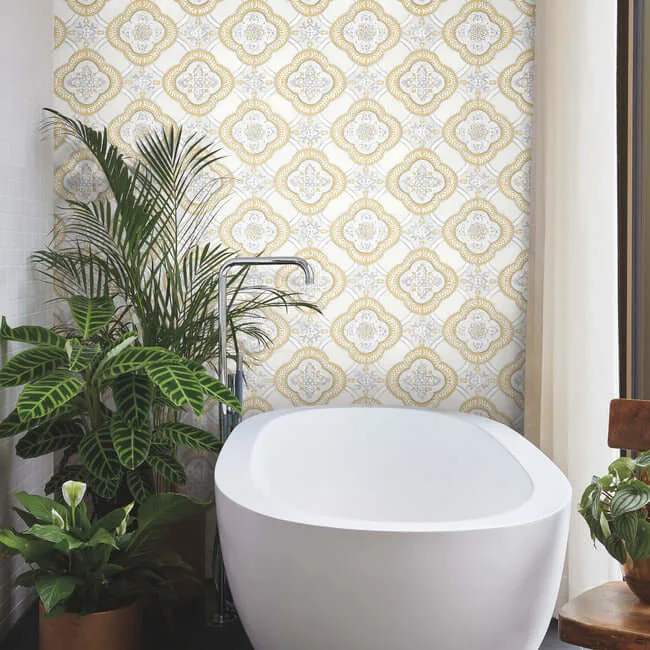 York Wallcoverings Garden Trellis wallpaper, color Ochre, SKU GO8215