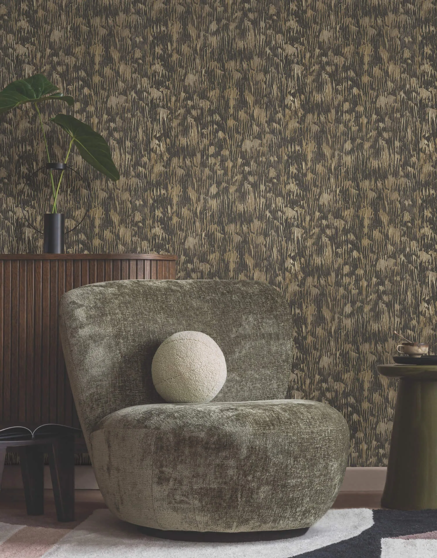 York Wallcoverings Gilded Plume wallpaper, color Black, SKU FM1004