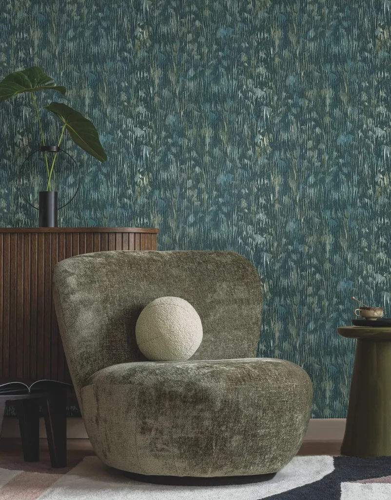York Wallcoverings Gilded Plume wallpaper, color Teal, SKU FM1001