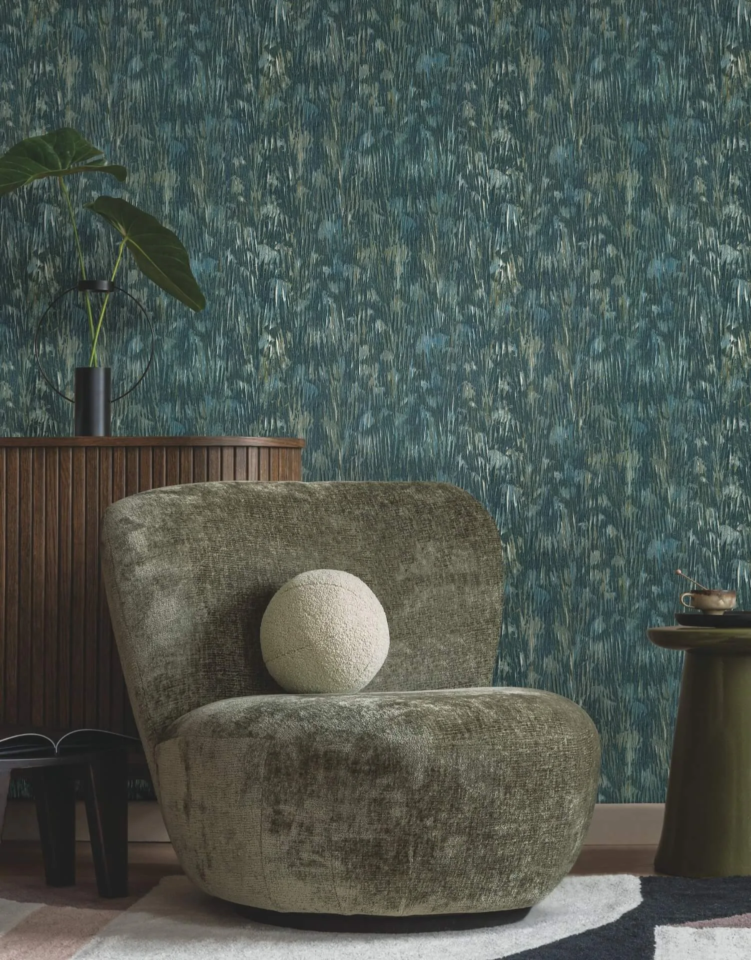 York Wallcoverings Gilded Plume wallpaper, color Teal, SKU FM1001