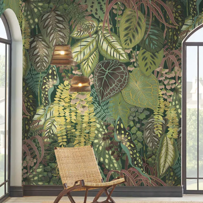 York Wallcoverings Greenery Mural Jade - Green & Black Wallpaper | Buy Online York Wallcoverings Greenery Mural Jade wallpaper, color Green & Black, SKU GO8331M