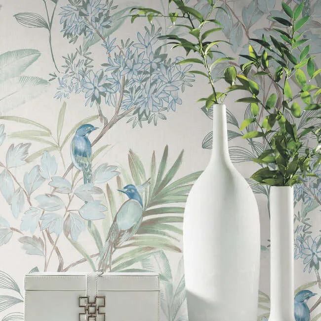 York Wallcoverings Handpainted Songbird wallpaper, color Turquiose, SKU PSW1517RL