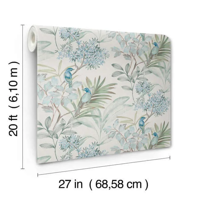 York Wallcoverings Handpainted Songbird wallpaper, color Turquiose, SKU PSW1517RL