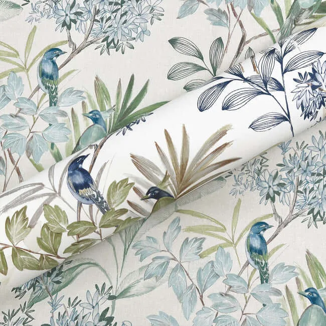 York Wallcoverings Handpainted Songbird wallpaper, color Green & Blue, SKU PSW1518RL