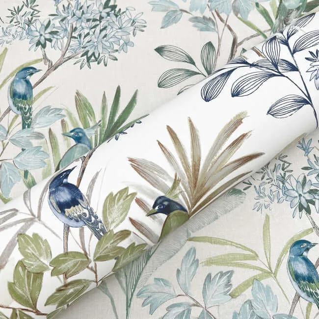 York Wallcoverings Handpainted Songbird wallpaper, color Green & Blue, SKU PSW1518RL