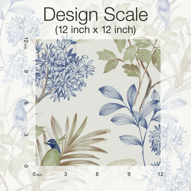 York Wallcoverings Handpainted Songbird wallpaper, color Green & Blue, SKU PSW1518RL