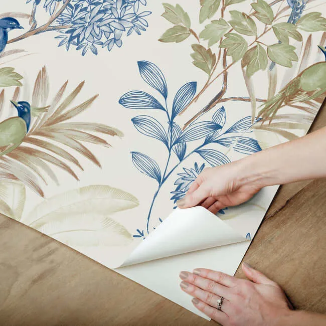 York Wallcoverings Handpainted Songbird wallpaper, color Green & Blue, SKU PSW1518RL