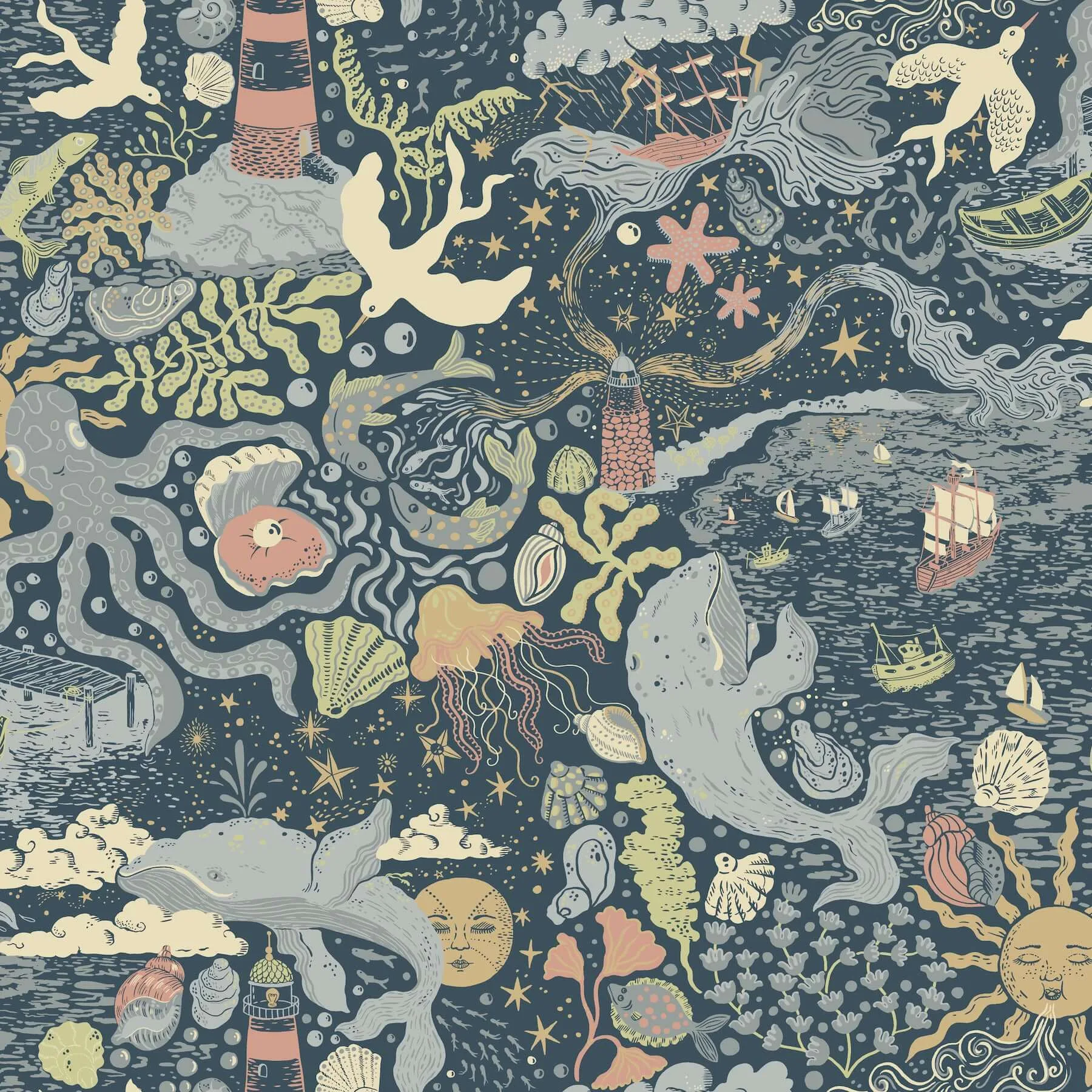 York Wallcoverings Havet wallpaper, color Dark Blue, SKU MB29018