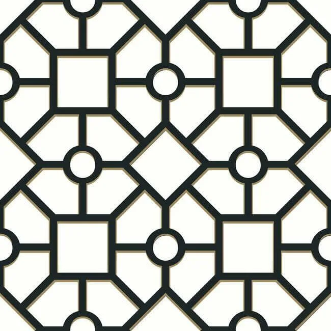 York Wallcoverings Hedgerow Trellis wallpaper, color Black & Gold, SKU PSW1028RL