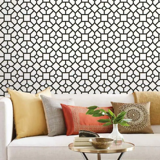 York Wallcoverings Hedgerow Trellis wallpaper, color Black & Gold, SKU PSW1028RL